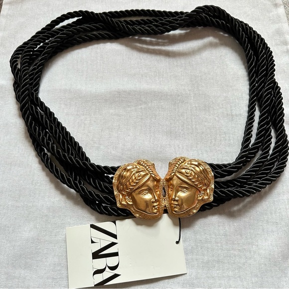 New Zara Gold Black Greek Roman Face Cord Belt Size 30 34 4736/183 - Picture 9 of 10